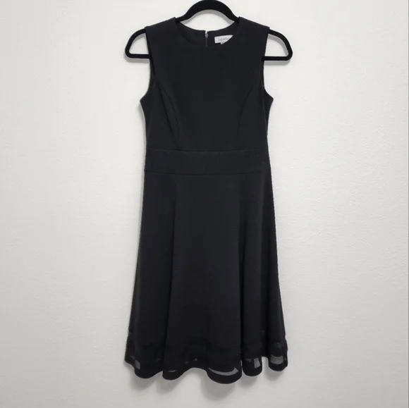 Calvin Klein A-Line Mesh Stripe Black Dress Size 4 - Picture 1 of 10